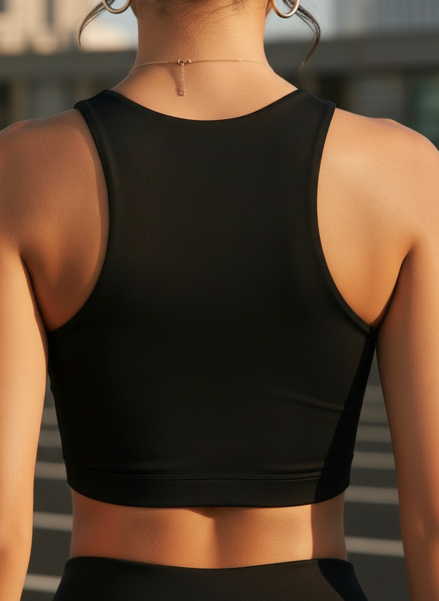 Front Cross Sports Bra with Mesh Patchwork