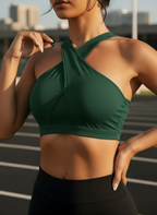 Front Cross Sports Bra with Mesh Patchwork