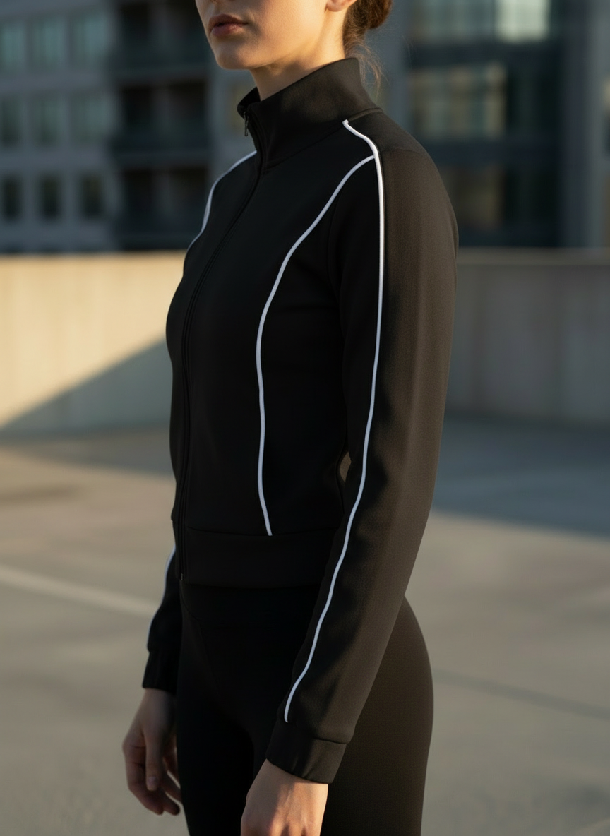 Contrast-Trim Zip-Up Sports Jacket