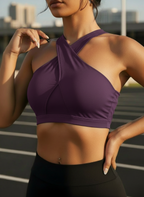 Front Cross Sports Bra with Mesh Patchwork